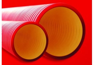 Труба жесткая двустенная 125мм, цвет красный ДКС