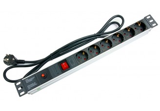 ITK PDU 6 розеток (нем. cтанд.) с LED выкл., 1U, шнур 2м вилка (нем. станд.), профиль из ПВХ, черн