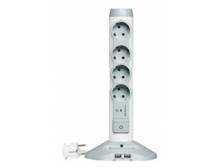 Стойка : 4 роз. 2Р+Е шторки 16А с выкл. + 2 USB+1микро USB. бел. 2м (ПВС 3х1,0) Legrand