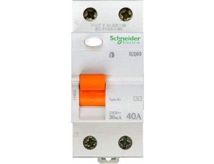 Устройство защитного отключения 2 полюса 40А 30ма тип АС Domovoy Schneider Electric