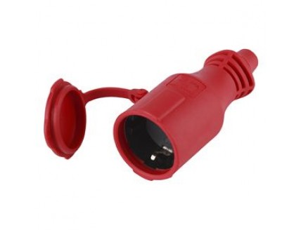Розетка на кабель 2Р+Е 16A красная каучук IP44 Эра