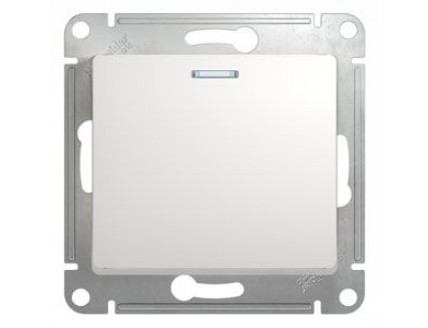 Переключатель 1-клавишный с подсветкой LED механизм с накладкой 10А 220-250В скрытой установки белый глянцевый