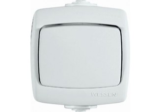 Переключатель одноклавишный открытой установки Рондо IP44 белый 6А/250В