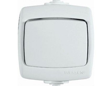 Переключатель одноклавишный открытой установки Рондо IP44 белый 6А/250В